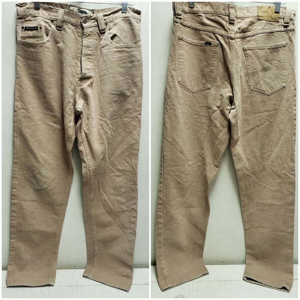 Mens vintage Two Star Dog wheat/beige hemp jeans 32x34 made in USA